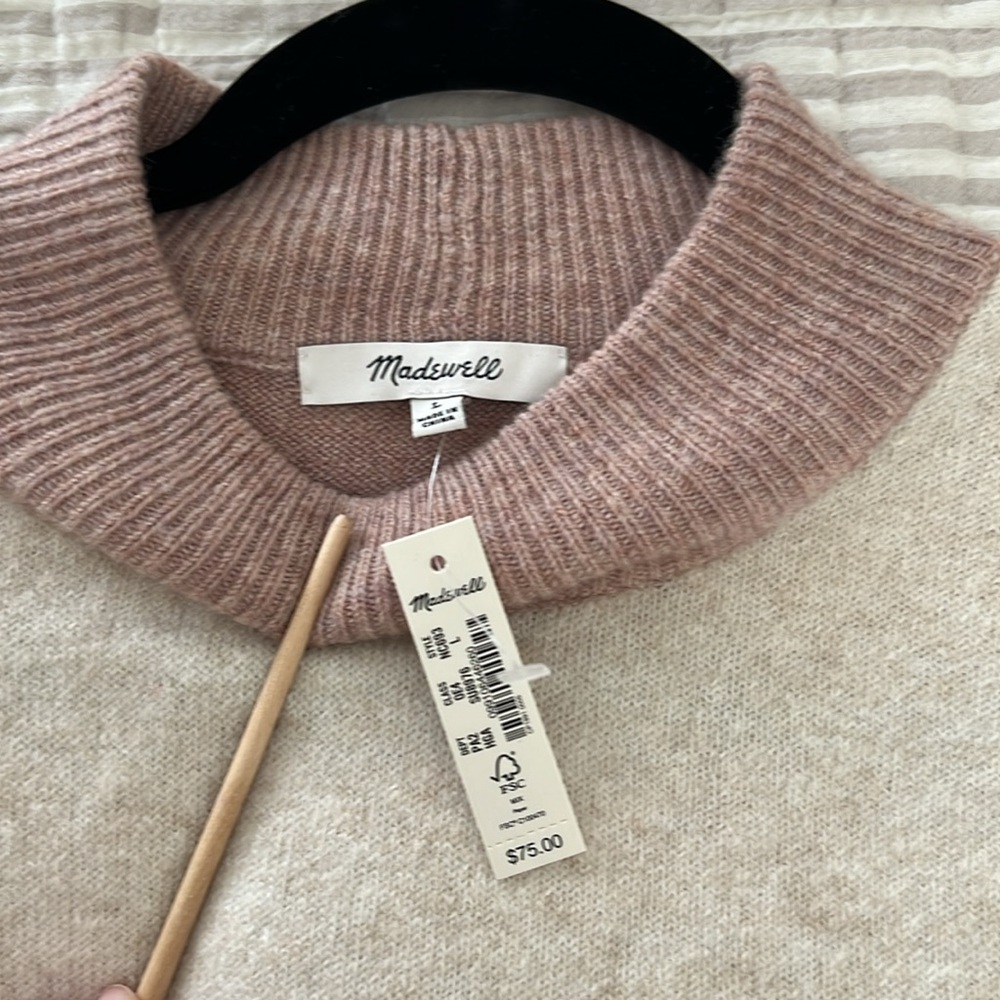 Madewell Redmond Mockneck Pocket Sweater in Colorblock Sz L - Picture 5 of 9